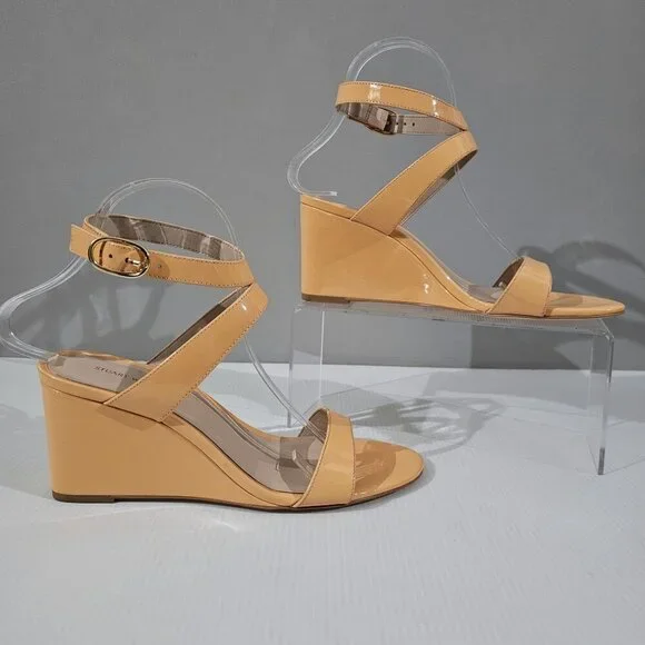 Stuart Weitzman Ave Strap 75 Wedge Sandal Womens 8 Mango Orange Leather NEW - Picture 3 of 12